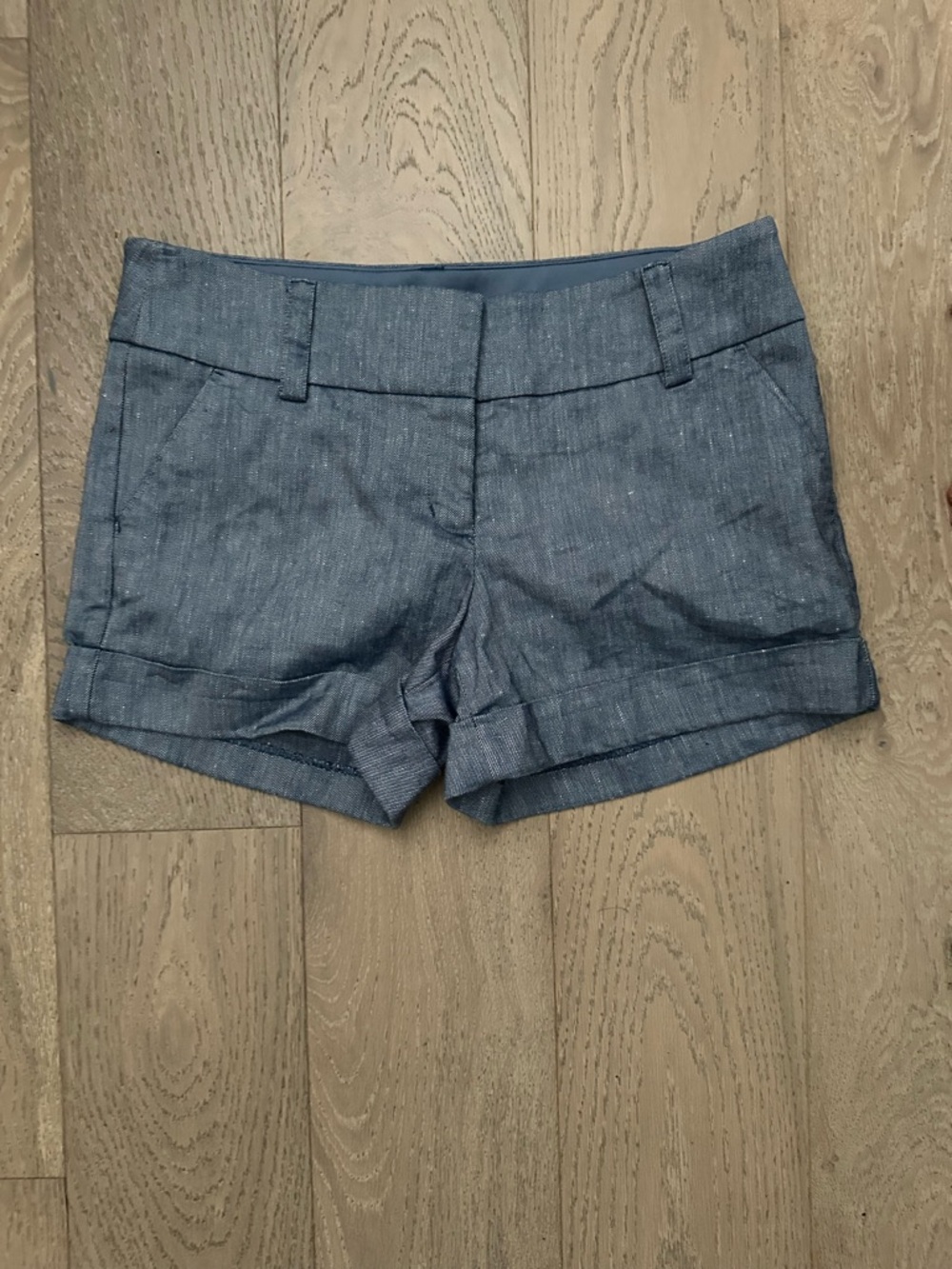 Express Chambray Textured midi low rise Dress Shorts